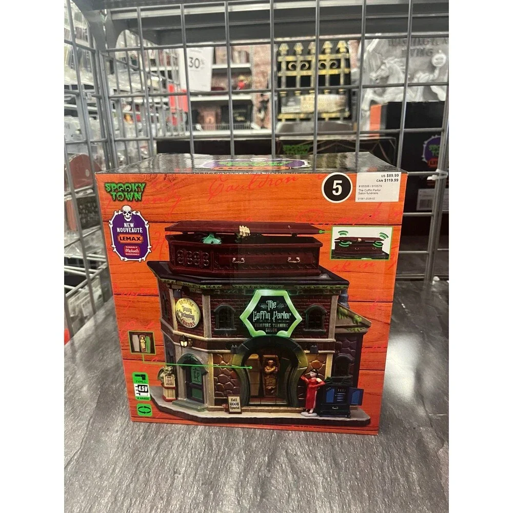 Lemax Spooky Halloween The Coffin Parlor Vampire Tanning Salon Town Decor